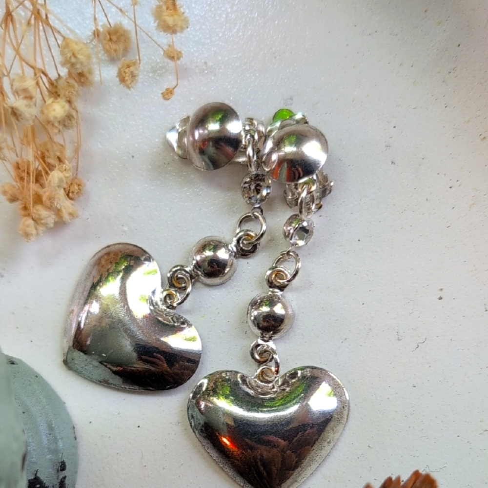 Elegant Silver‎ Heart Drop Earrings
